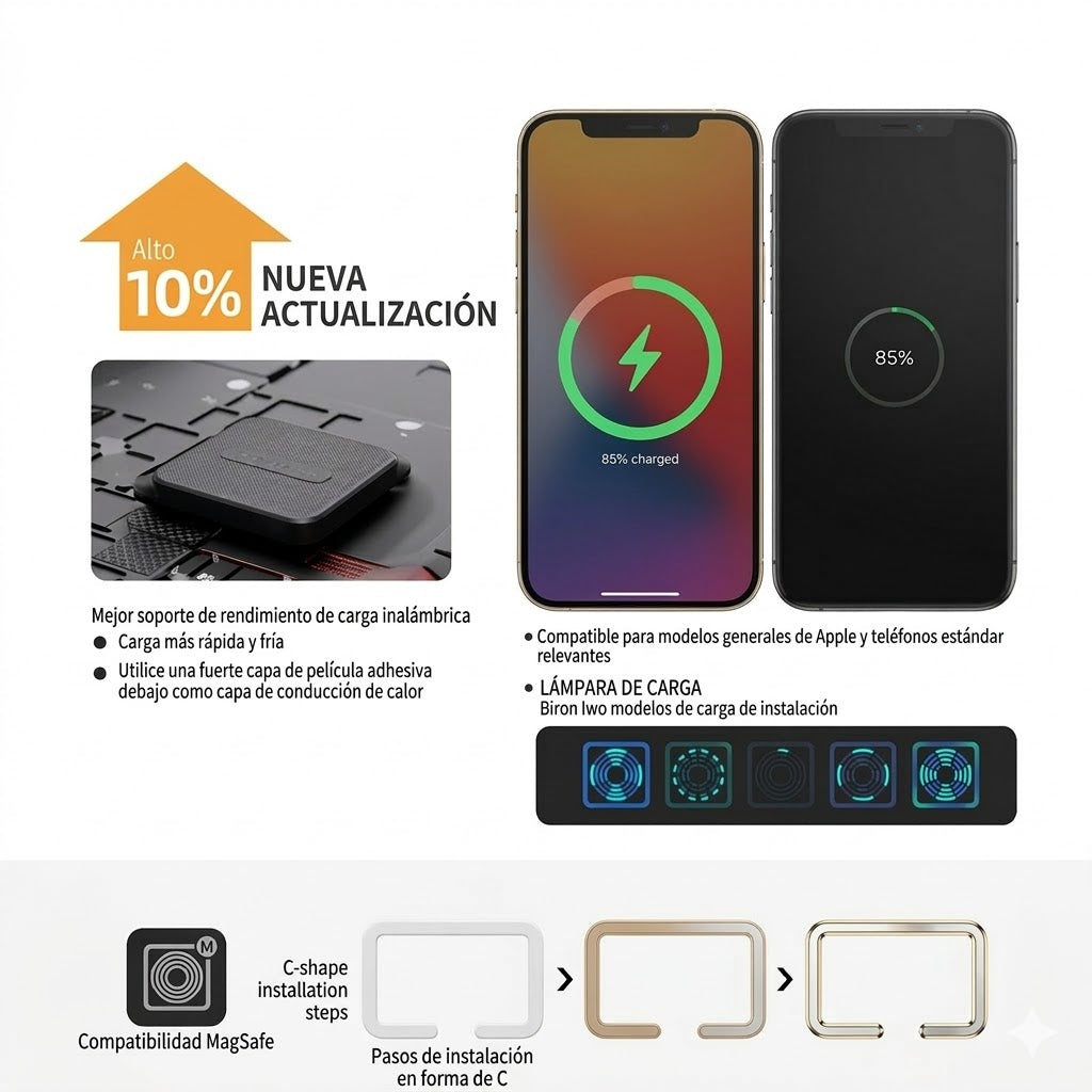 Mesa de noche inteligente con cargador inalámbrico y parlantes