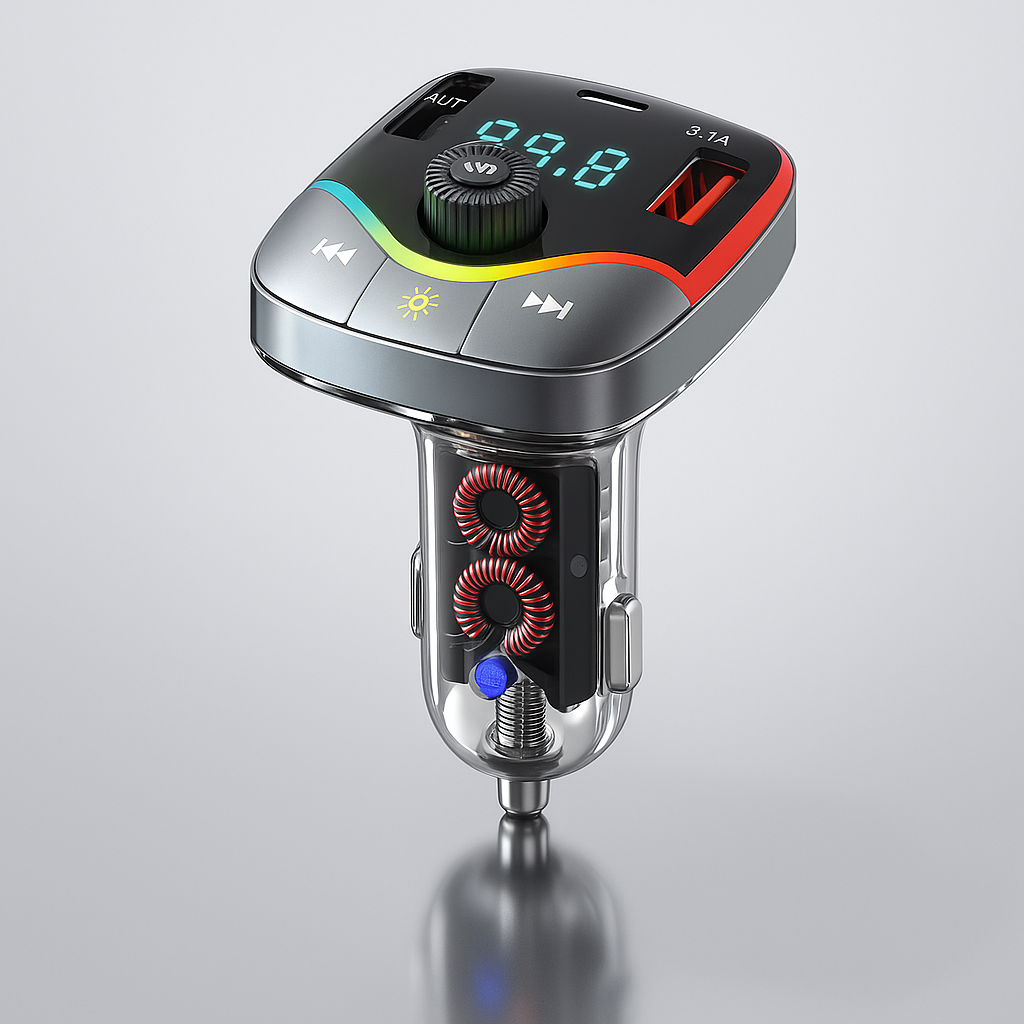Transmisor FM para Carro con Bluetooth y Carga Rápida