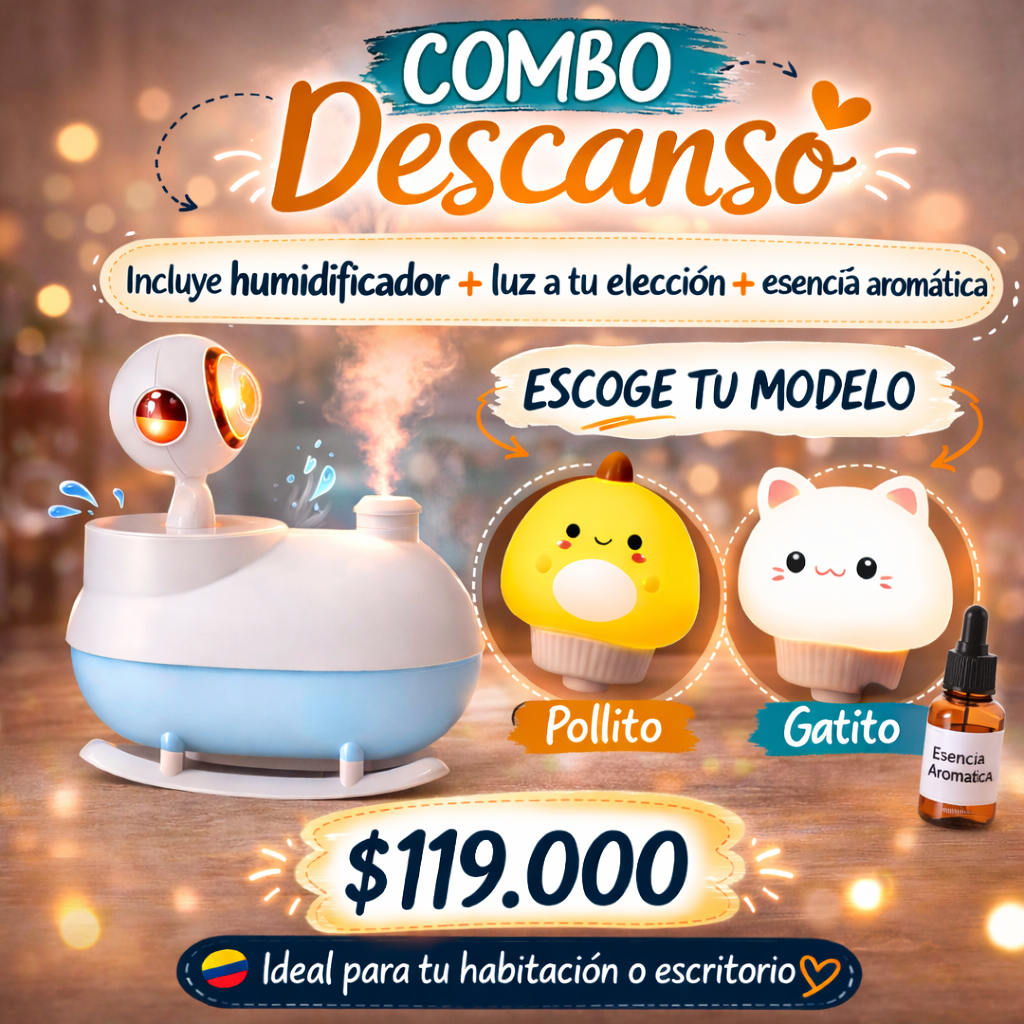 Combo para Dormir Mejor Humidificador Submarino LED Difusor Aromas  mas lampara
